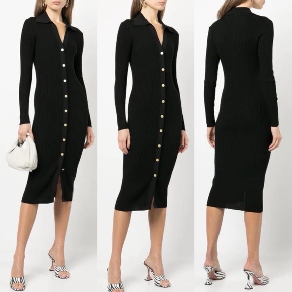 Alice + olivia Alcina ribbed wool blend button down polo midi dress - Picture 3 of 8